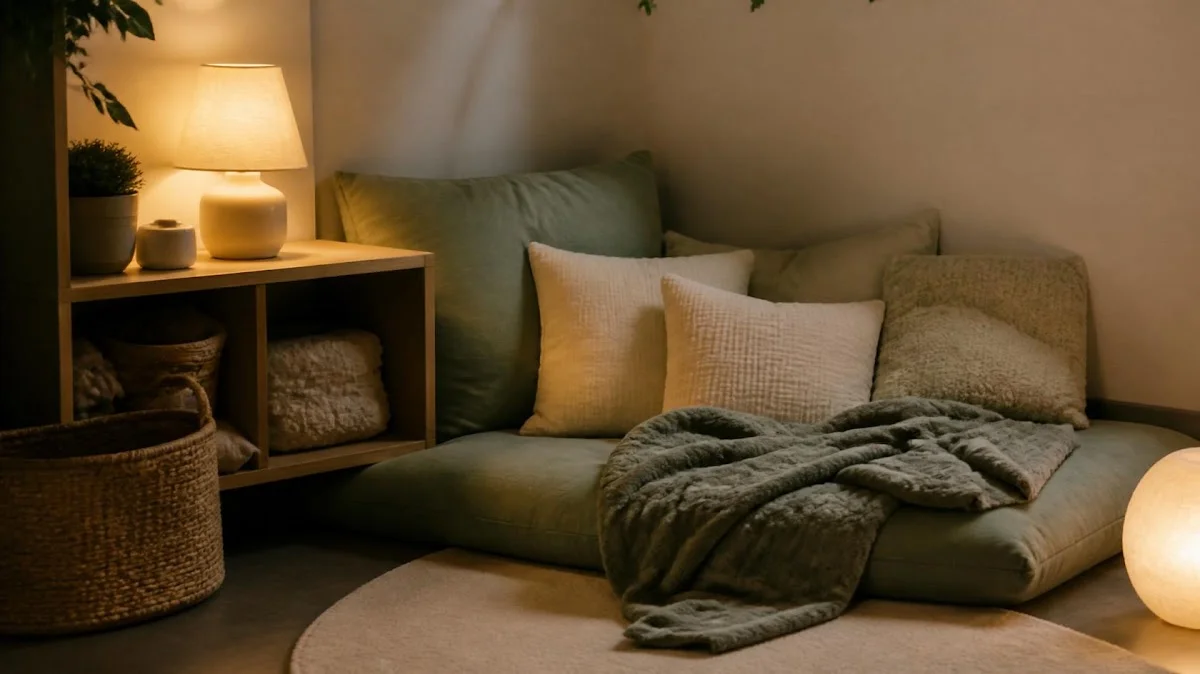 Calm-down corner with cushions for toddler