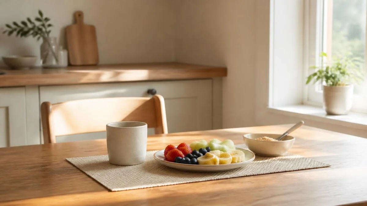 Calm breakfast table in soft morning light