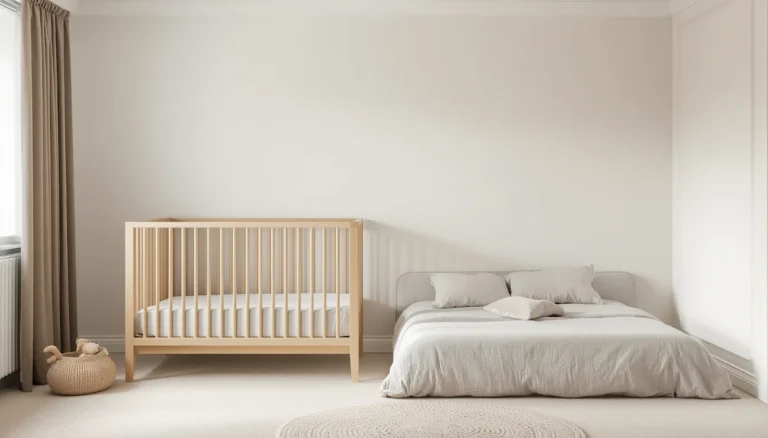 Toddler bedroom during crib to floor bed transition with neutral tones