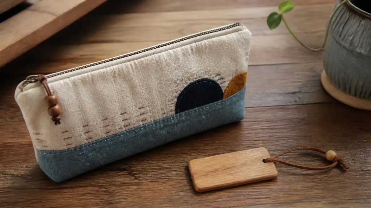 Handmade pencil pouch and wooden name tag