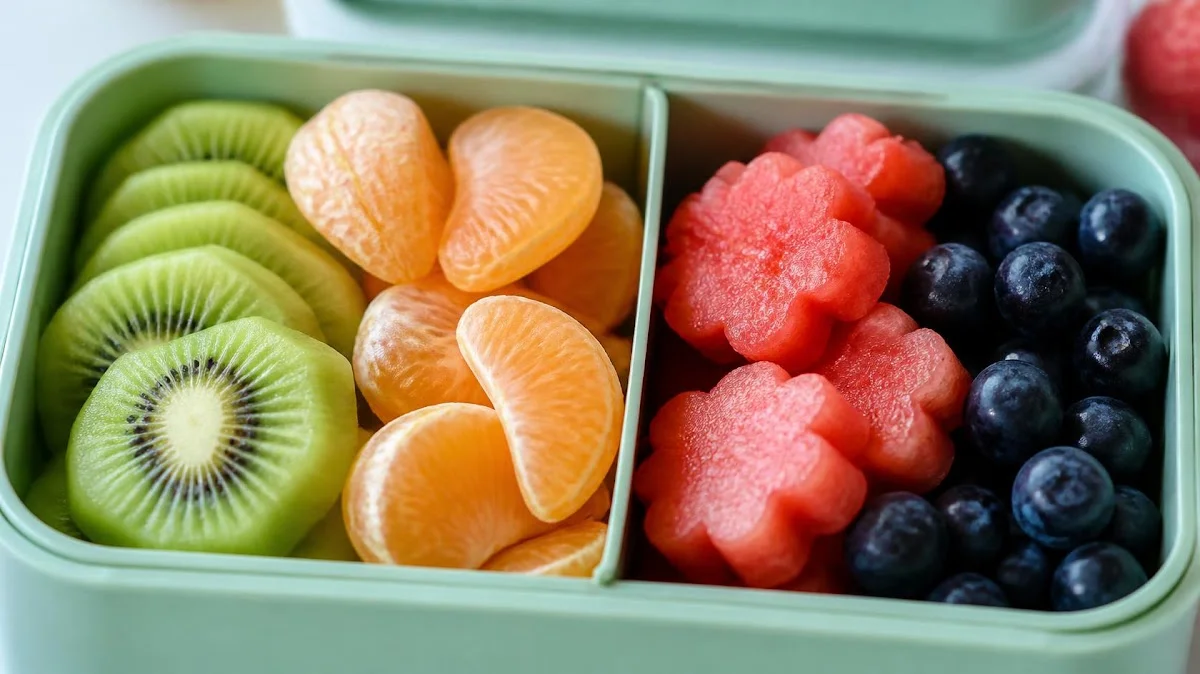 Sliced fruit in small lunchbox compartment