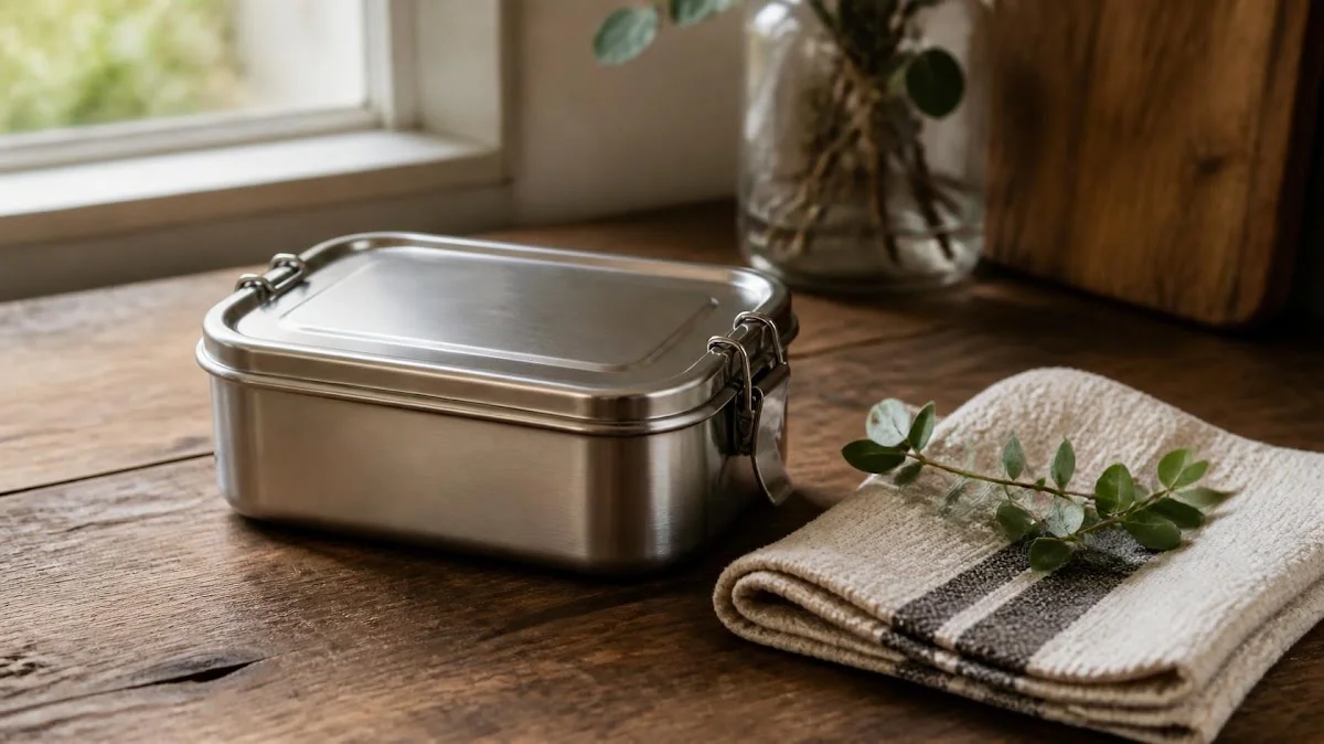 Stainless steel lunchbox and cloth napkin
