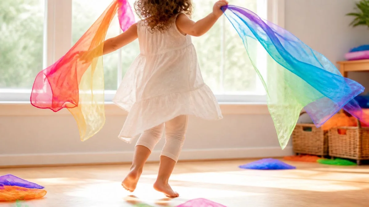 Toddler dancing with scarves