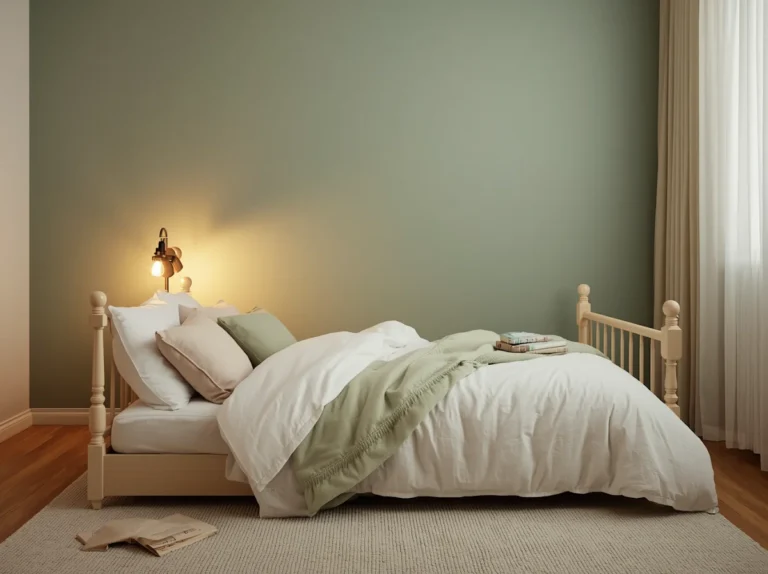Calm toddler bedroom at bedtime with floor bed and warm lamp