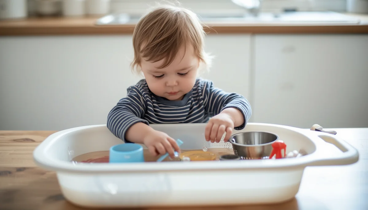 Toddler water play basin with cups