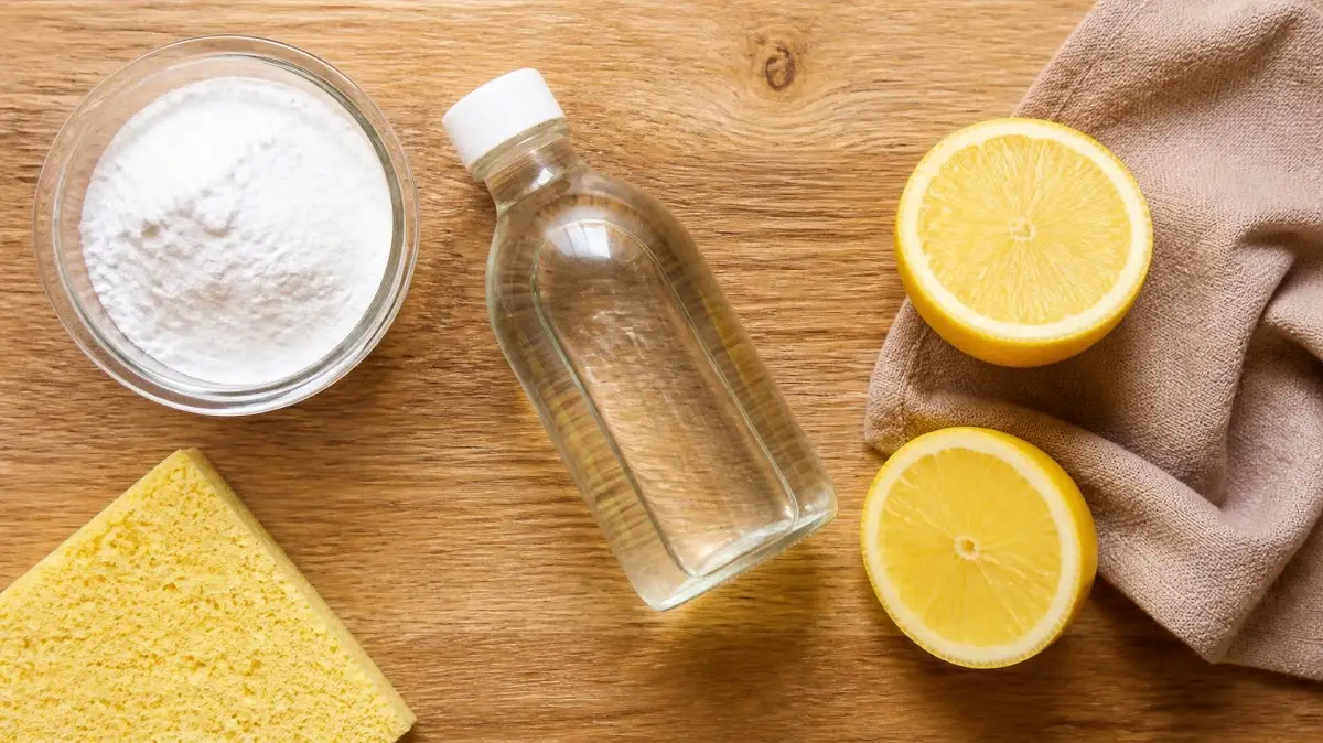Baking soda vinegar and lemon for homemade cleaner