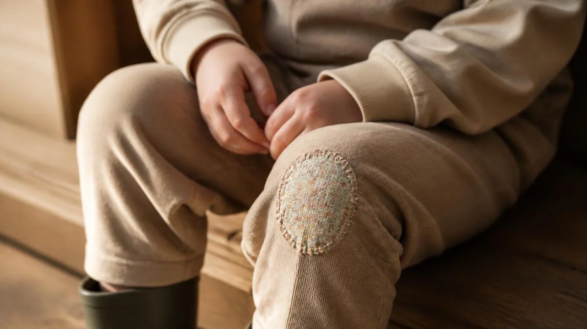 Childs clothing with visible mend patch