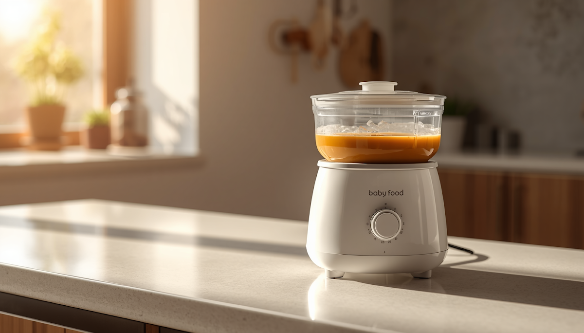 Baby food steamer blender combo on counter