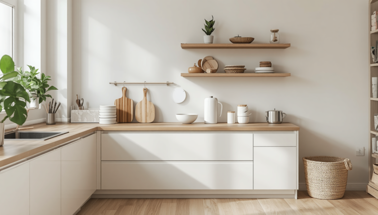 Simple budget-friendly kitchen corner set up for toddler independence