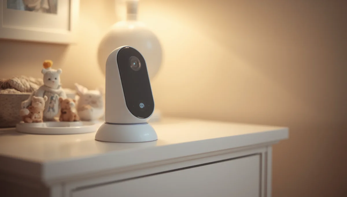 Baby monitor camera unit on nursery dresser
