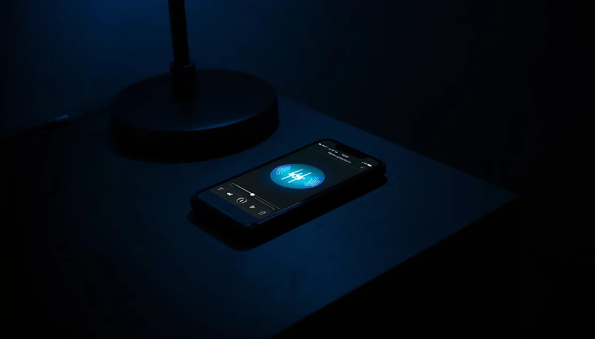 Smartphone with soundscape app glow on nightstand