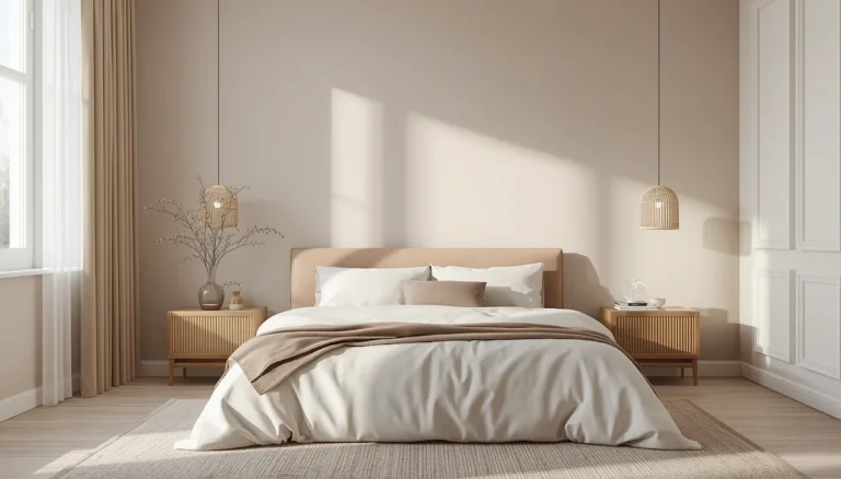 Calm bedroom with soft lighting and neutral tones