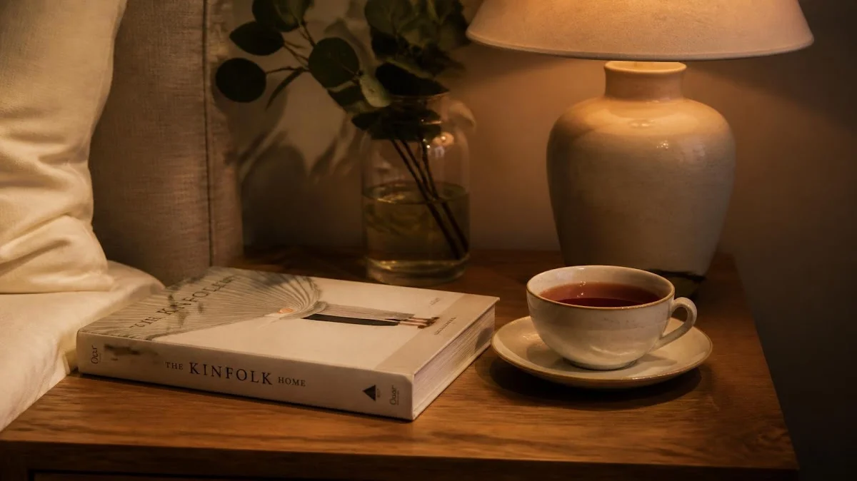 Simplified nightstand with only essential items